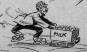 iceman on skates pushing frozen milk