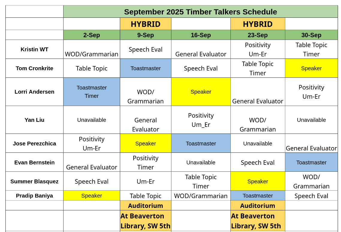 Sept 2025 schedule